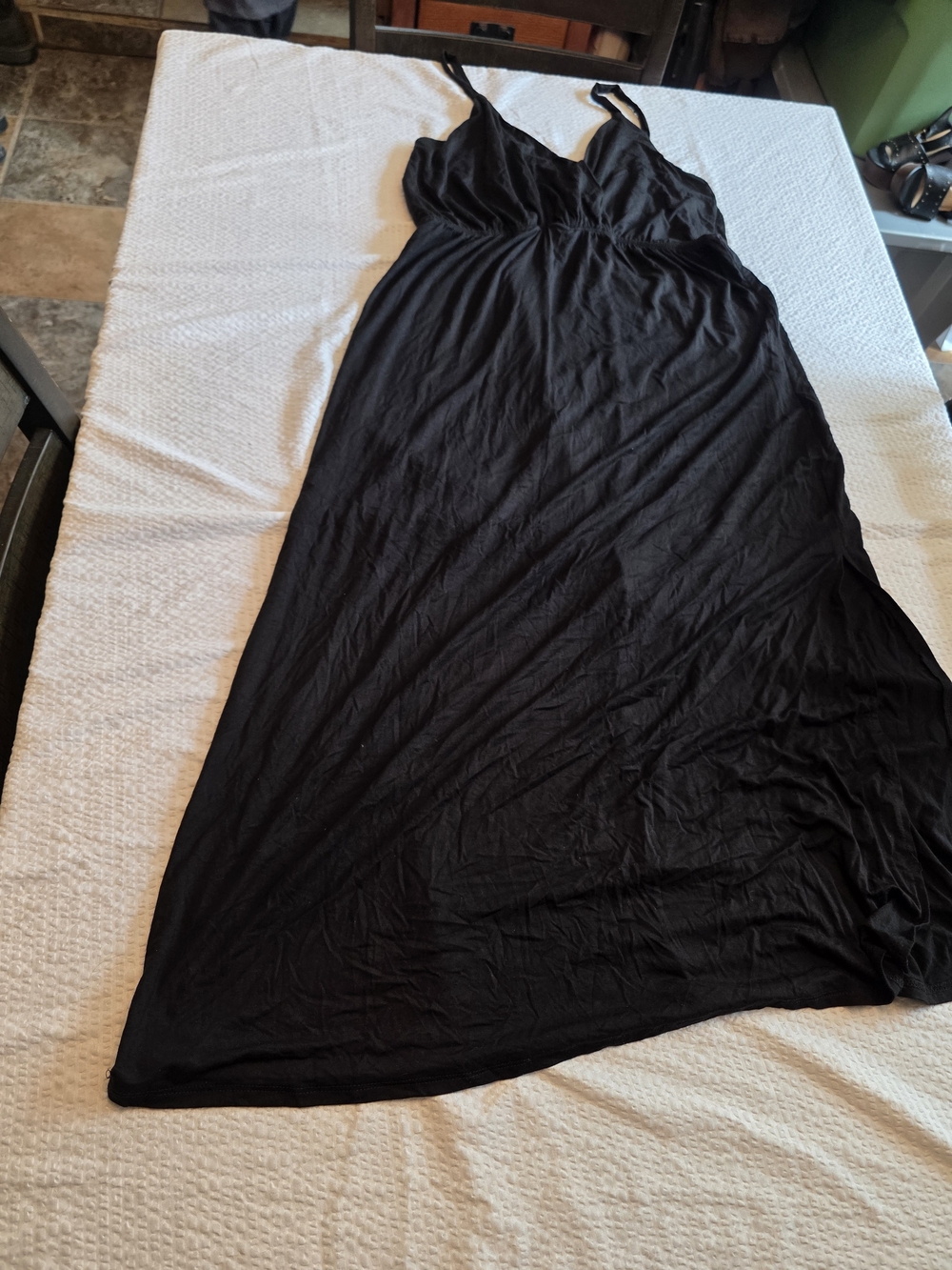 Classic Black Maxi Dress with V-Neck and Spaghetti Straps